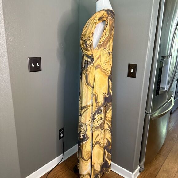 INC International Concepts Yellow and Brown Swirl Maxi Dress - Picture 8 of 10